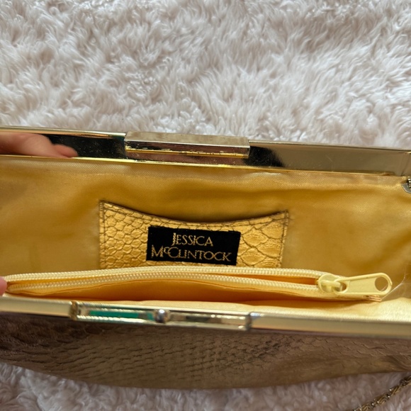 Jessica McClintock Gold Snakeskin Print Clutch - Picture 3 of 5